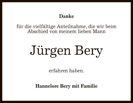 Anzeige von Jürgen Bery von Reutlinger General-Anzeiger