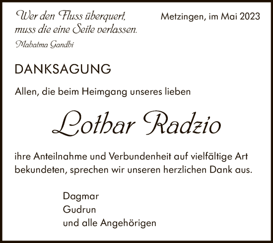 Anzeige von Lothar Radzio von Reutlinger General-Anzeiger