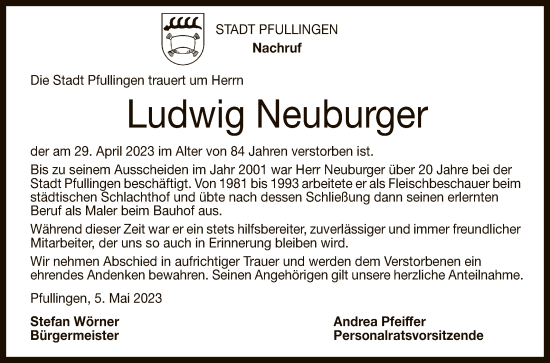 Anzeige von Ludwig Neuburger von Reutlinger General-Anzeiger