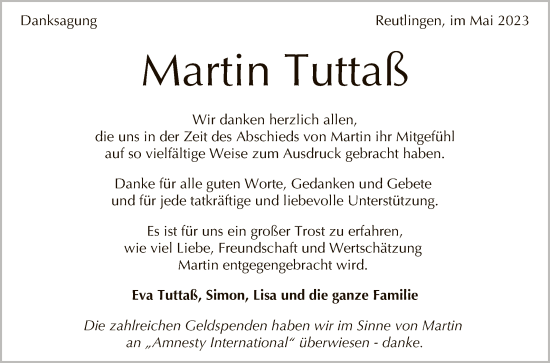 Anzeige von Martin Tuttaß von Reutlinger General-Anzeiger