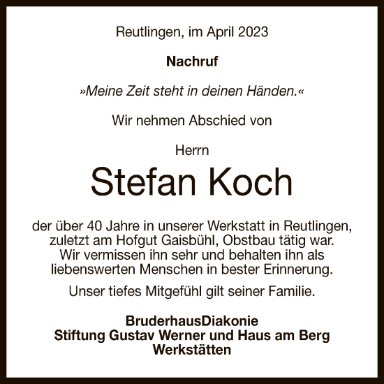 Anzeige von Stefan Koch von Reutlinger General-Anzeiger