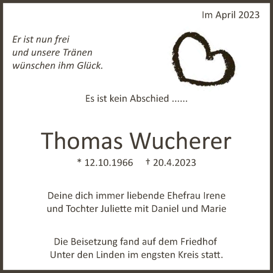 Anzeige von Thomas Wucherer von Reutlinger General-Anzeiger