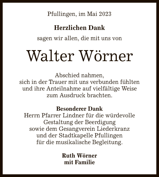 Anzeige von Walter Wörner von Reutlinger General-Anzeiger