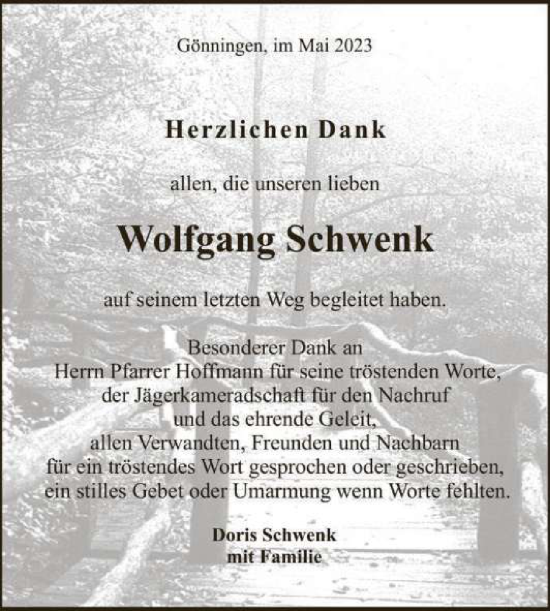Anzeige von Wolfgang Schwenk von Reutlinger General-Anzeiger