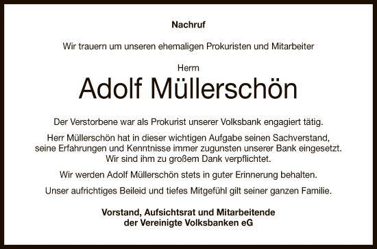 Anzeige von Adolf Müllerschön von Reutlinger General-Anzeiger