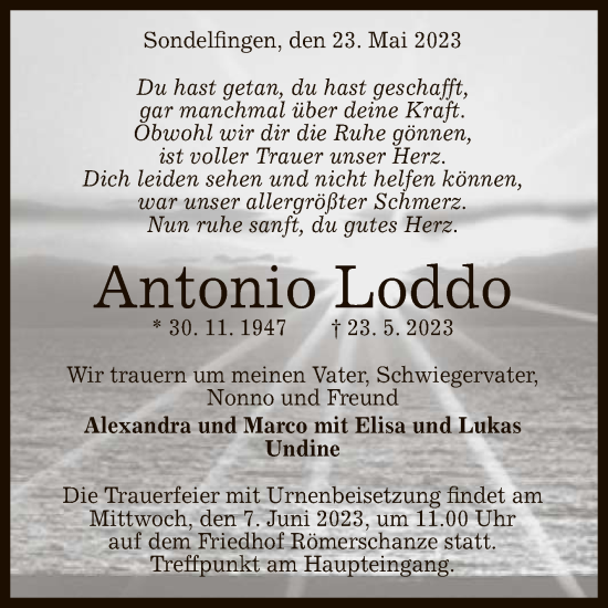 Anzeige von Antonio Loddo von Reutlinger General-Anzeiger