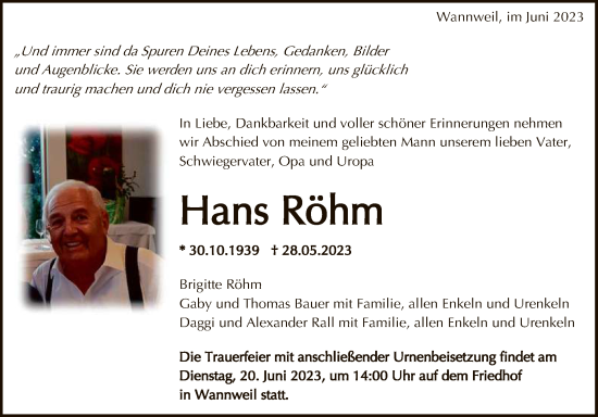 Anzeige von Hans Röhm von Reutlinger General-Anzeiger