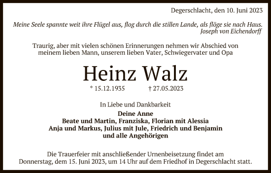 Anzeige von Heinz Walz von Reutlinger General-Anzeiger