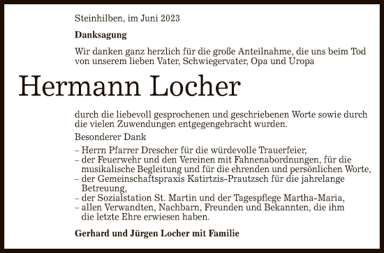 Anzeige von Hermann Locher von Reutlinger General-Anzeiger