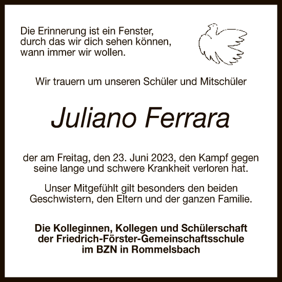 Anzeige von Juliano Ferrara von Reutlinger General-Anzeiger