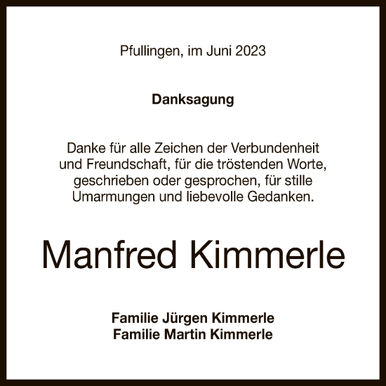 Anzeige von Manfred Kimmerle von Reutlinger General-Anzeiger