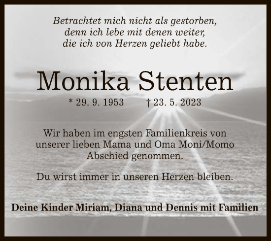 Anzeige von Monika Stenten von Reutlinger General-Anzeiger