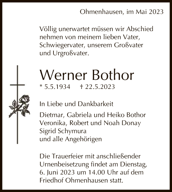 Anzeige von Werner Bothor von Reutlinger General-Anzeiger