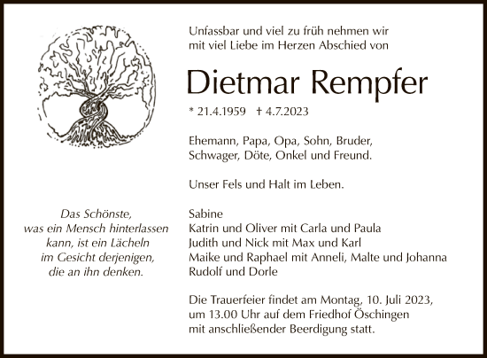 Anzeige von Dietmar Rempfer von Reutlinger General-Anzeiger