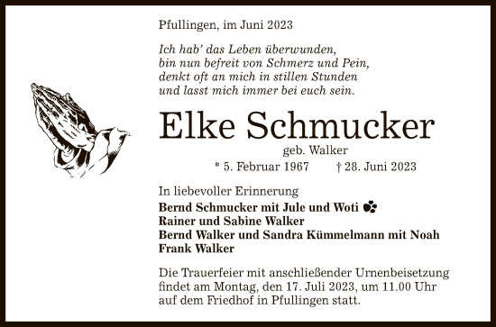 Anzeige von Elke Schmucker von Reutlinger General-Anzeiger