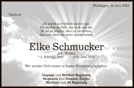 Anzeige von Elke Schmucker von Reutlinger General-Anzeiger