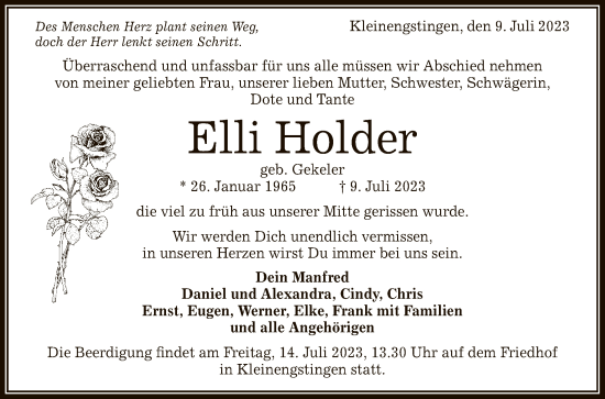 Anzeige von Elli Holder von Reutlinger General-Anzeiger