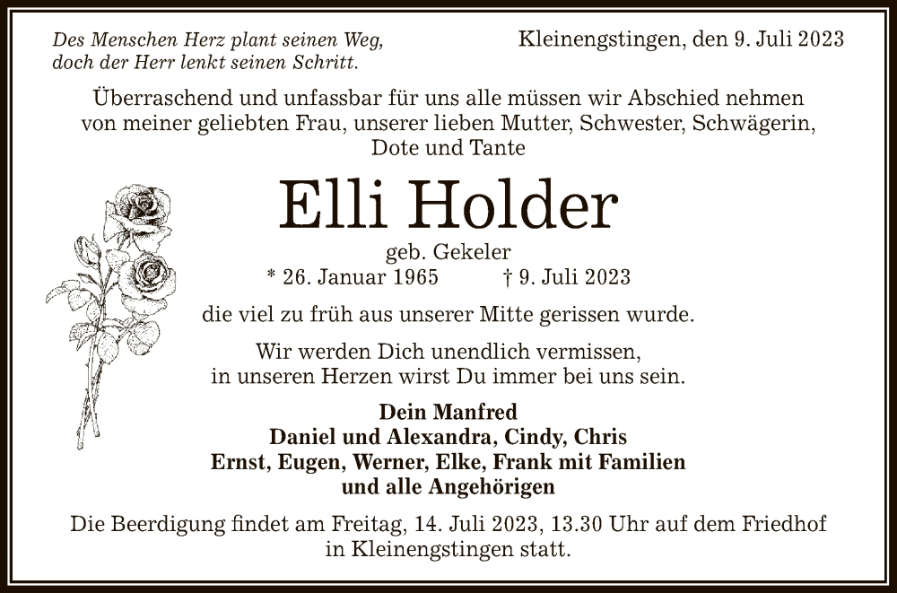  Traueranzeige für Elli Holder vom 12.07.2023 aus Reutlinger General-Anzeiger