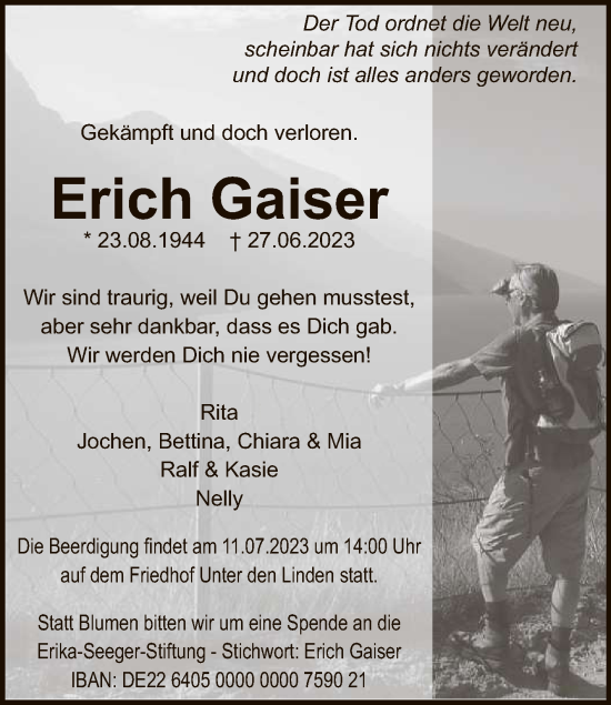 Anzeige von Erich Gaiser von Reutlinger General-Anzeiger