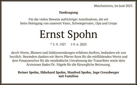 Anzeige von Ernst Spohn von Reutlinger General-Anzeiger