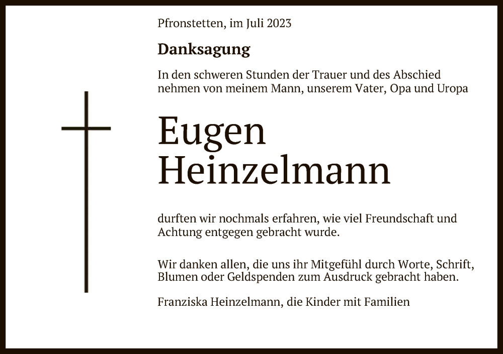  Traueranzeige für Eugen Heinzelmann vom 01.07.2023 aus Reutlinger General-Anzeiger