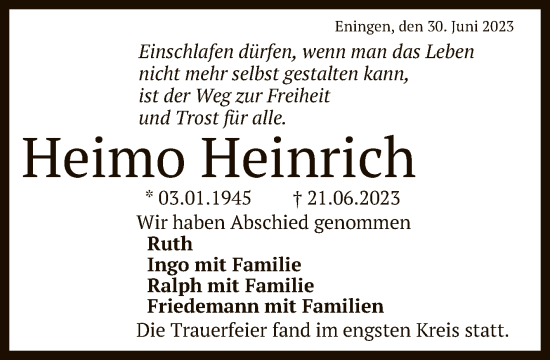 Anzeige von Heimo Heinrich von Reutlinger General-Anzeiger