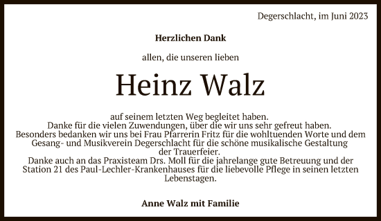 Anzeige von Heinz Walz von Reutlinger General-Anzeiger