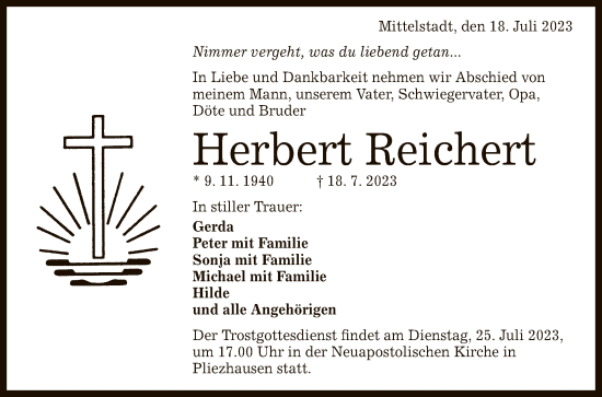 Anzeige von Herbert Reichert von Reutlinger General-Anzeiger