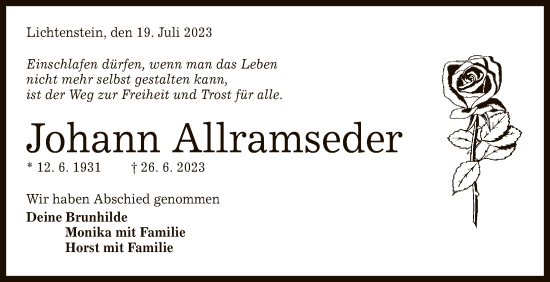 Anzeige von Johann Allramseder von Reutlinger General-Anzeiger
