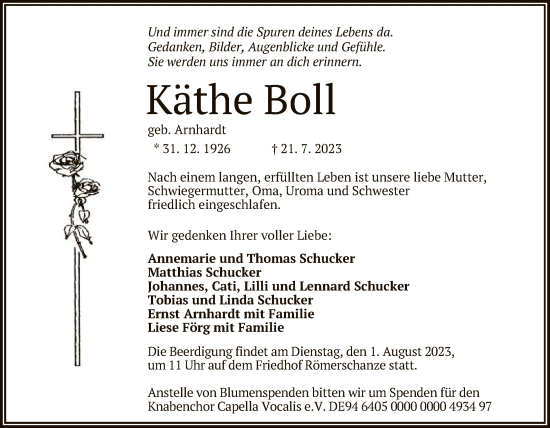 Anzeige von Käthe Boll von Reutlinger General-Anzeiger