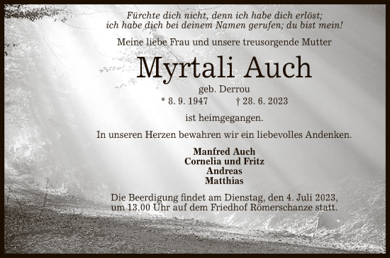 Anzeige von Myrtali Auch von Reutlinger General-Anzeiger