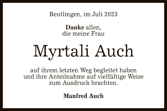 Anzeige von Myrtali Auch von Reutlinger General-Anzeiger