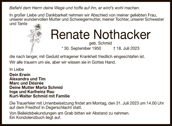 Anzeige von Renate Nothacker von Reutlinger General-Anzeiger