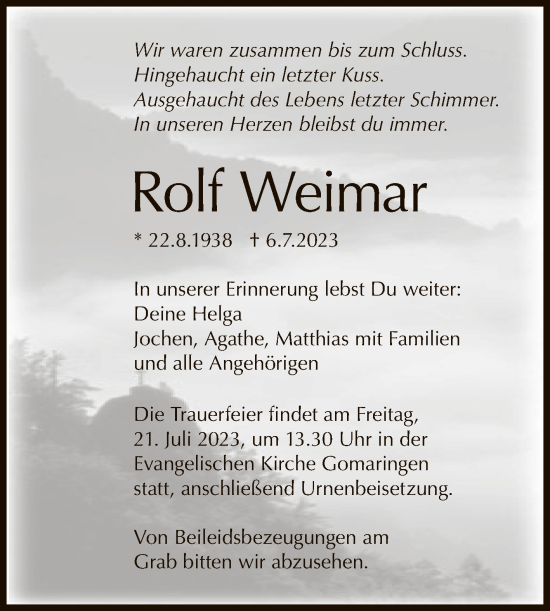 Anzeige von Rolf Weimar von Reutlinger General-Anzeiger