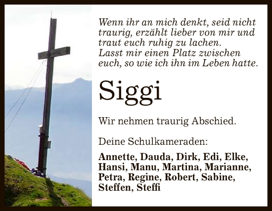 Anzeige von Siggi  von Reutlinger General-Anzeiger