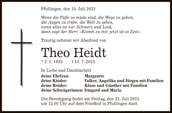 Anzeige von Theo Heidt von Reutlinger General-Anzeiger