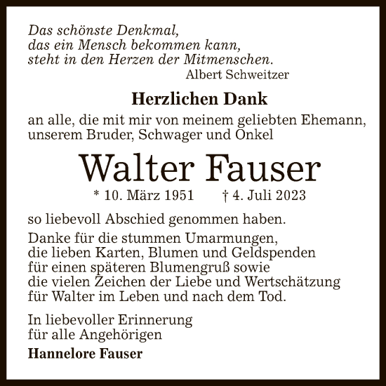 Anzeige von Walter Fauser von Reutlinger General-Anzeiger