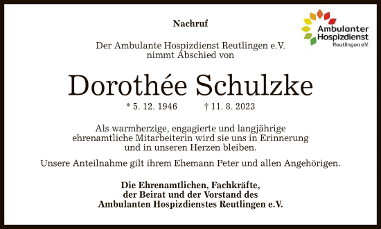 Anzeige von Dorothée Schulzke von Reutlinger General-Anzeiger