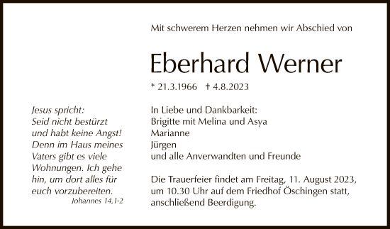 Anzeige von Eberhard Werner von Reutlinger General-Anzeiger