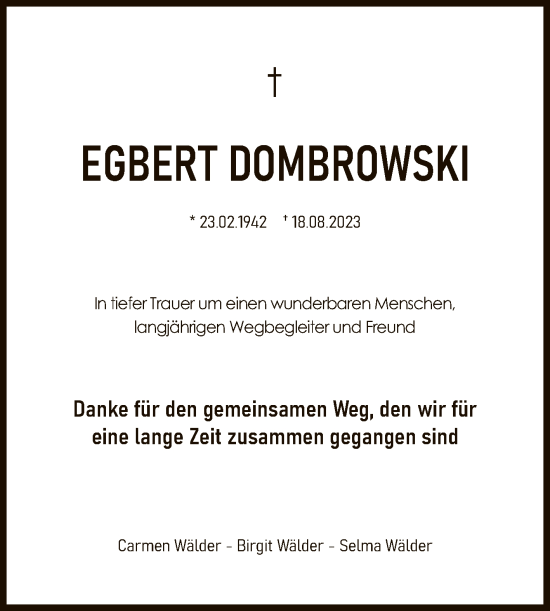 Anzeige von Egbert Dombrowski von Reutlinger General-Anzeiger