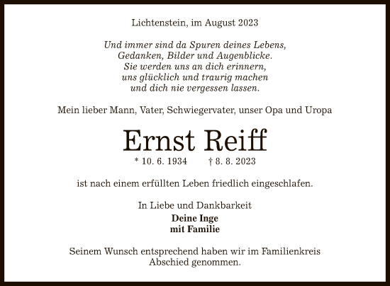 Anzeige von Ernst Reiff von Reutlinger General-Anzeiger