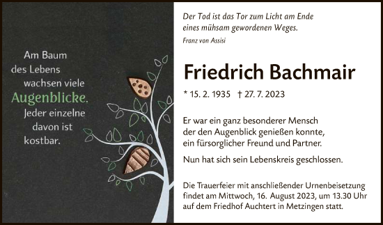 Anzeige von Friedrich Bachmair von Reutlinger General-Anzeiger