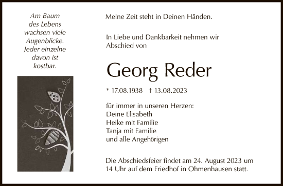 Anzeige von Georg Reder von Reutlinger General-Anzeiger