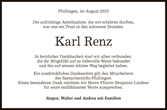Anzeige von Karl Renz von Reutlinger General-Anzeiger