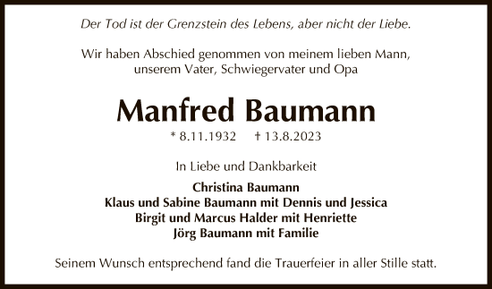 Anzeige von Manfred Baumann von Reutlinger General-Anzeiger