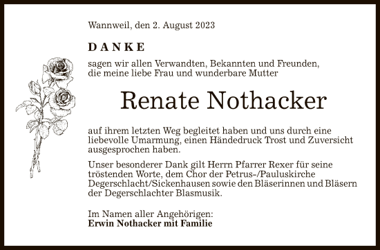 Anzeige von Renate Nothacker von Reutlinger General-Anzeiger