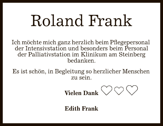 Anzeige von Roland Frank von Reutlinger General-Anzeiger