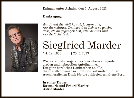 Anzeige von Siegfried Marder von Reutlinger General-Anzeiger