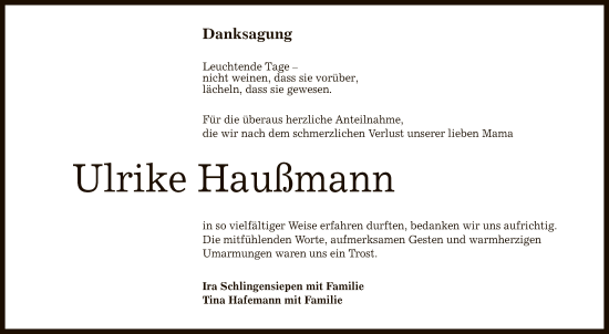 Anzeige von Ulrike Haußmann von Reutlinger General-Anzeiger