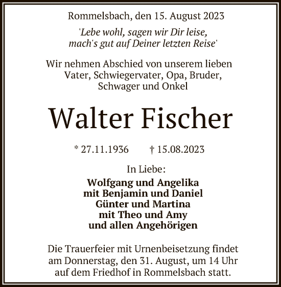 Anzeige von Walter Fischer von Reutlinger General-Anzeiger